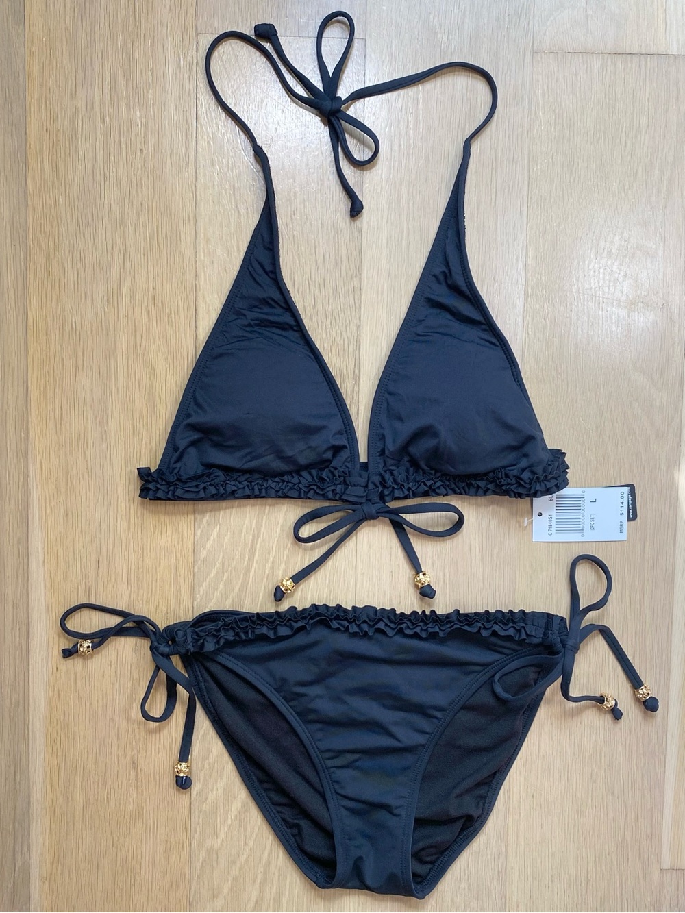 Rampage Black Ruffle Bikini Minimalist Chic Coquette Resort Vacation Swim Large